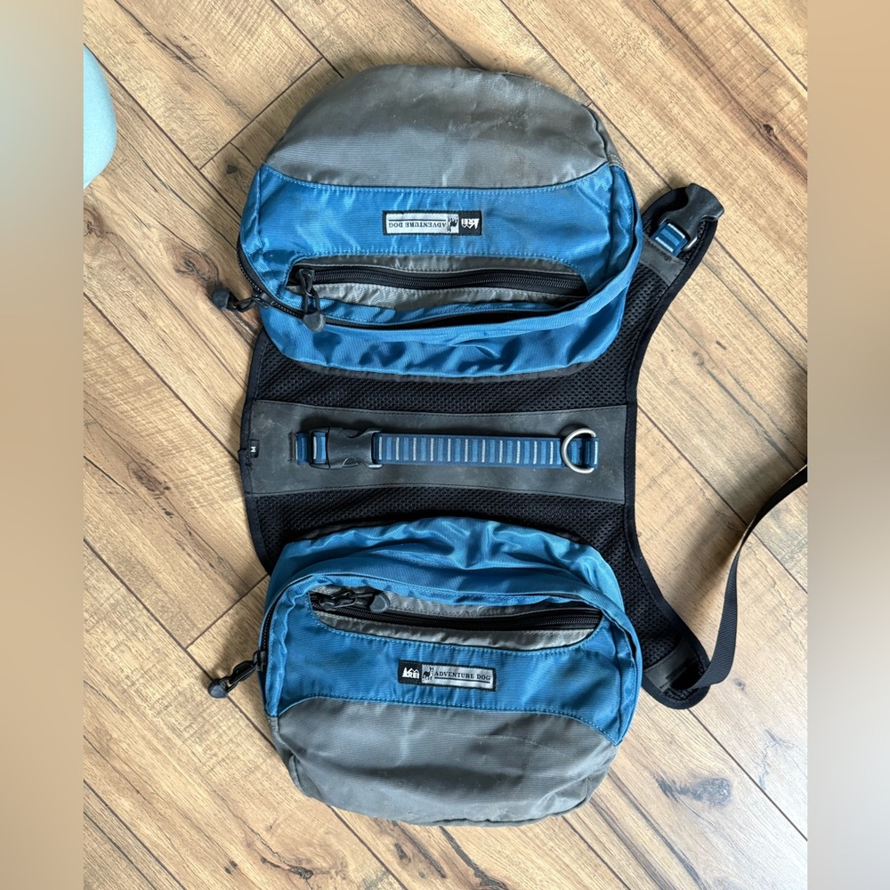 REI Adventure Dog Backpack Saddle Bag medium Size for Hiking Adjustable blue